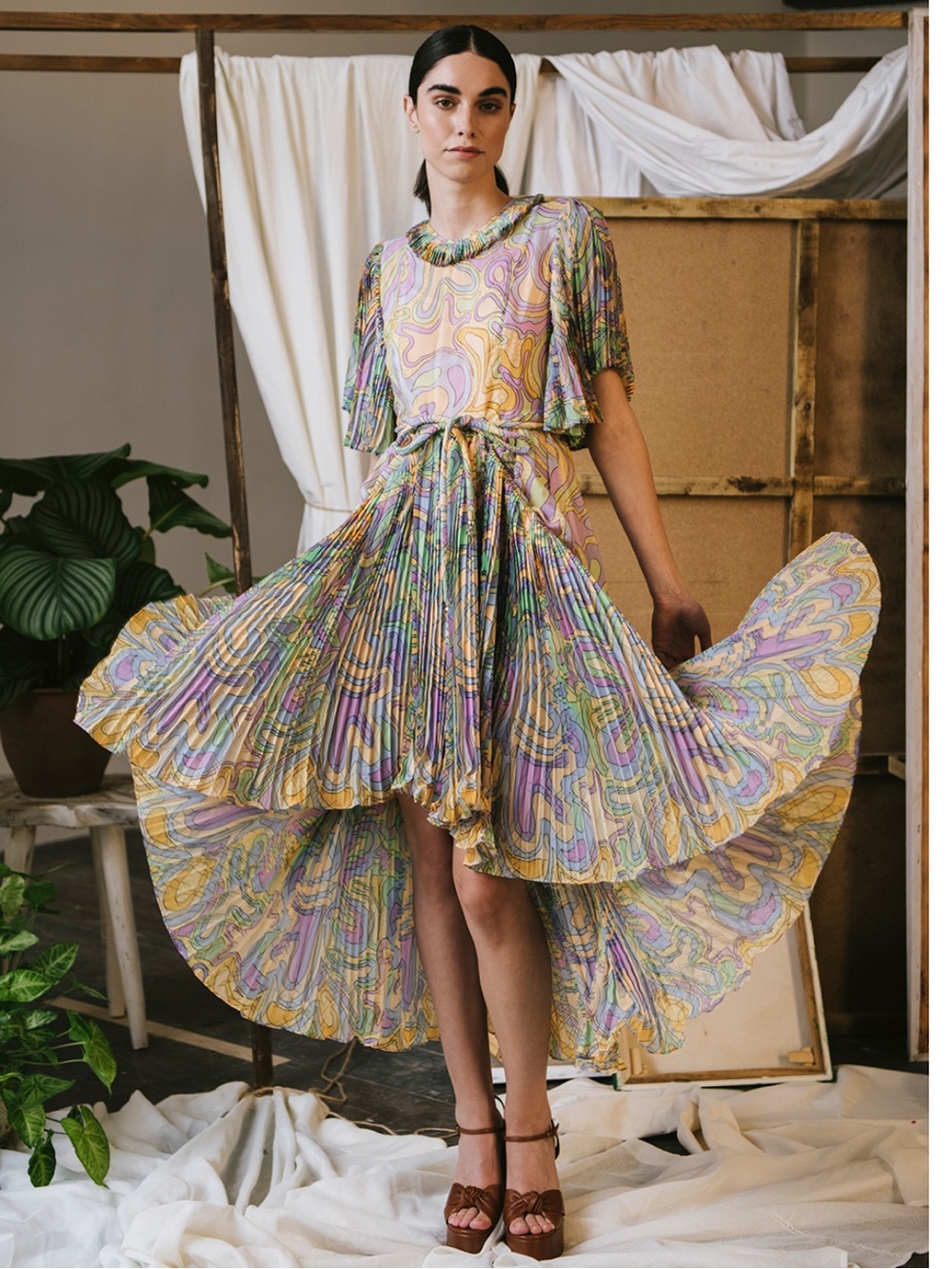 CeliaB Pastel Multi-Color Swirl Midi Dress